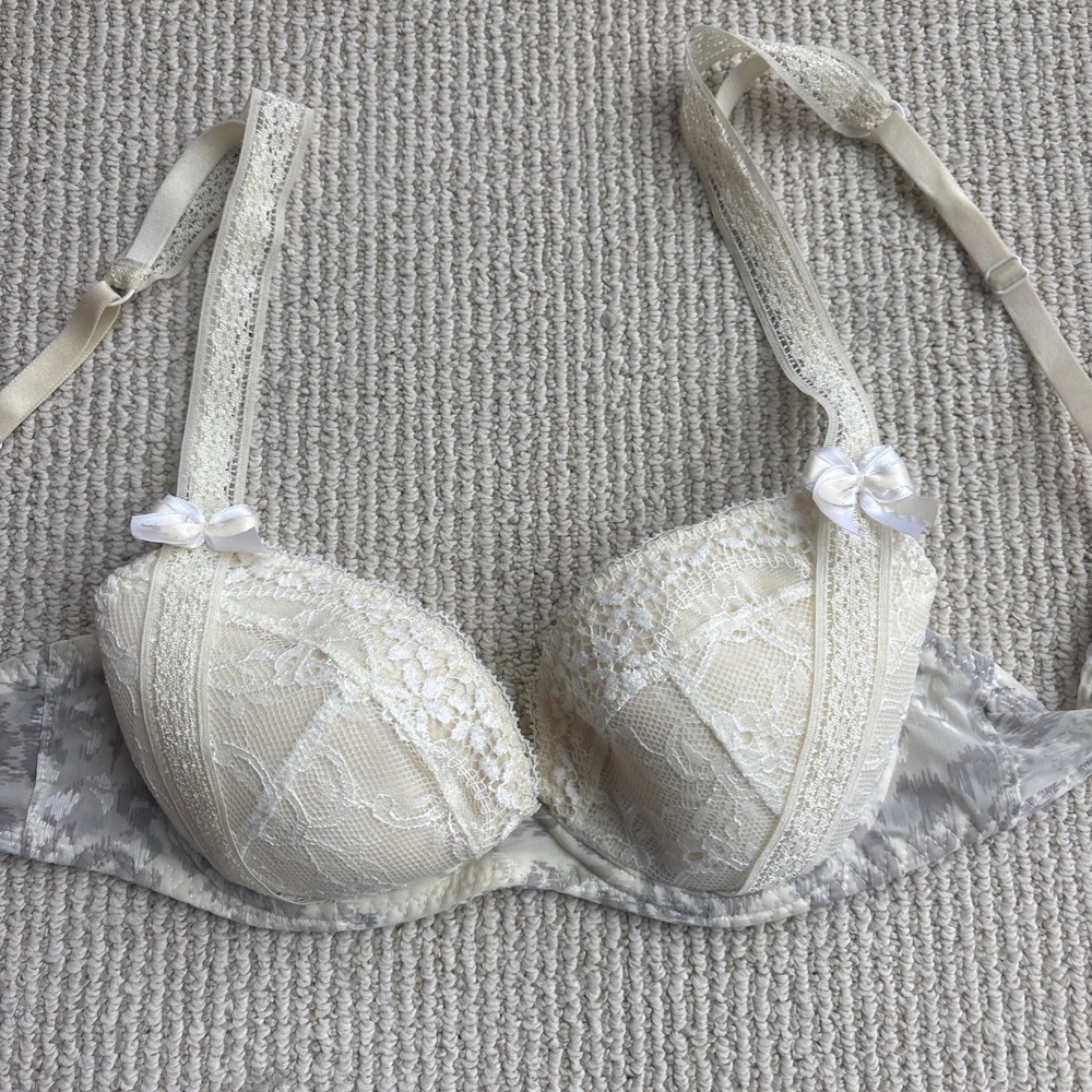 Aubade Paris 32C underwire lace white pushup padded lined Bra